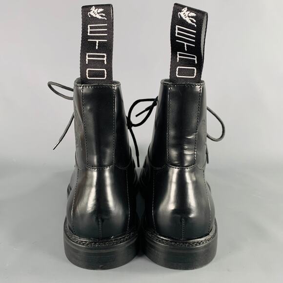 ETRO Size 12 Black Leather Pixel Art Lace-Up Boots
